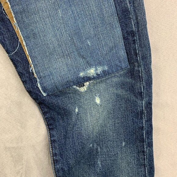 Ralph Lauren Polo Mens 33 Blue Distressed Jeans Sullivan Slim Patchwork 33x32 - Picture 7 of 16